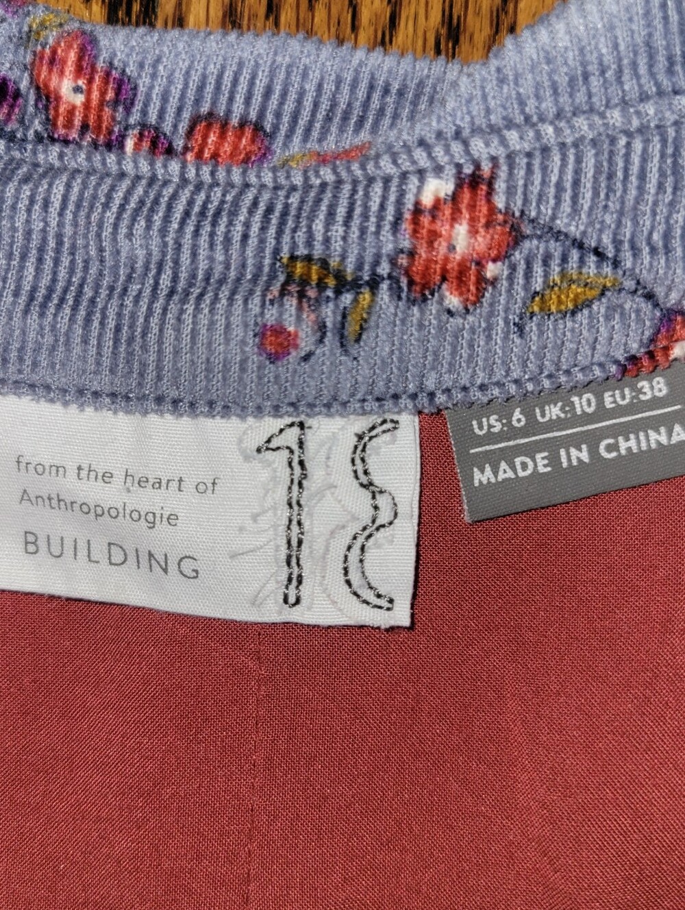 Anthropologie Corduroy Button Up Top Blue With Floral Design - Picture 6 of 8